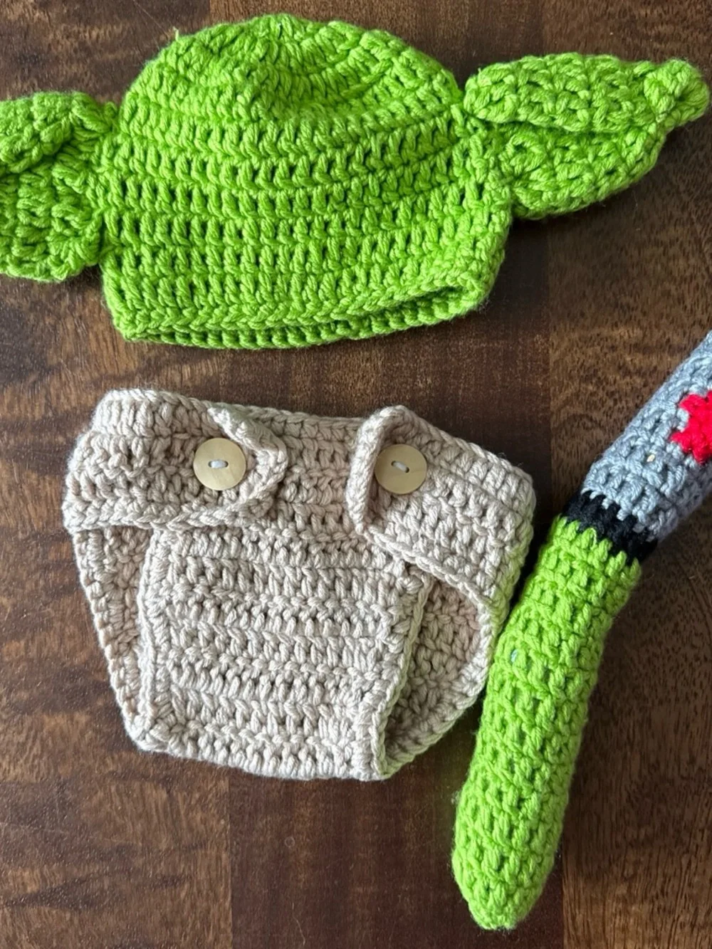Green Crochet Baby Hat & Beige Diaper Cover Set - Kids Accessories